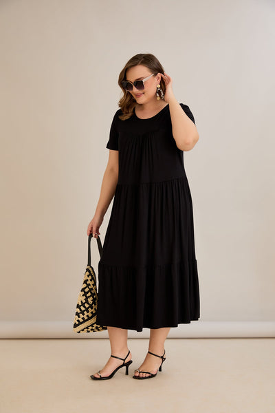 Rochie marime mare din viscoza elastica - negru - 10118