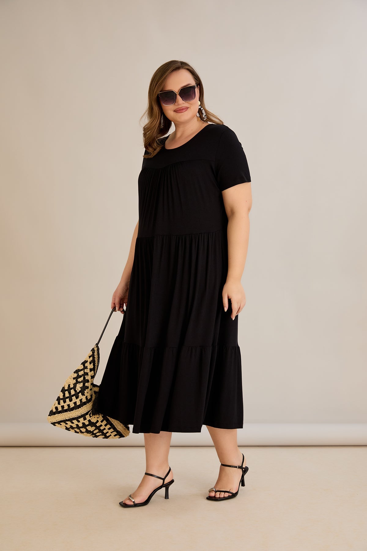 Rochie marime mare din viscoza elastica - negru - 10118