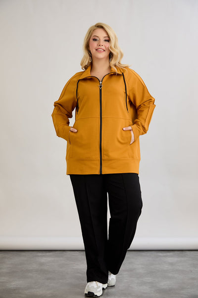 Bluza de trening marime mare cu fermoar si buzunare - mustar