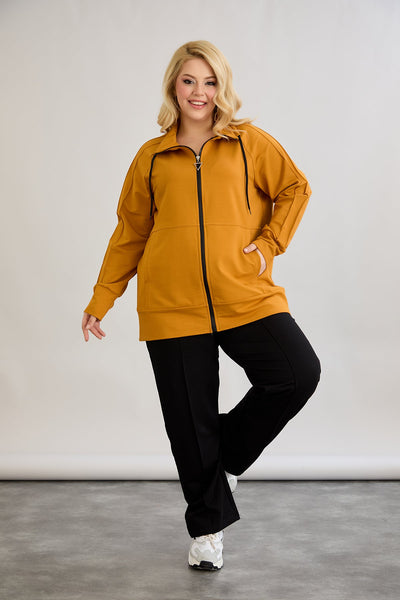 Bluza de trening marime mare cu fermoar si buzunare - mustar