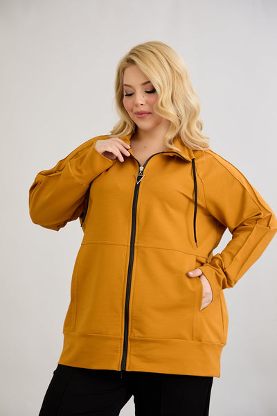 Bluza de trening marime mare cu fermoar si buzunare - mustar