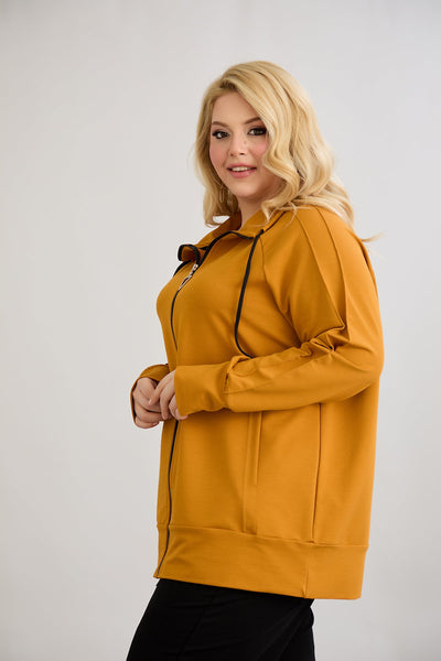 Bluza de trening marime mare cu fermoar si buzunare - mustar