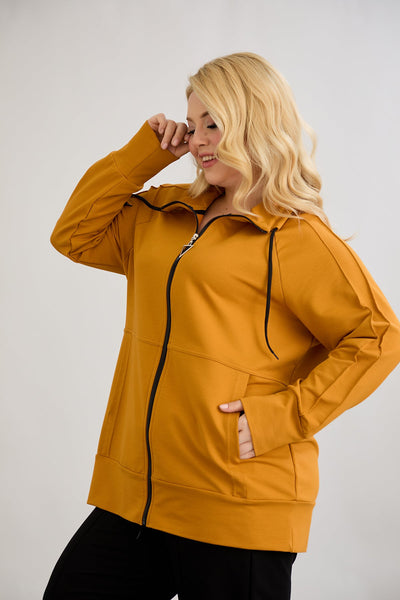 Bluza de trening marime mare cu fermoar si buzunare - mustar