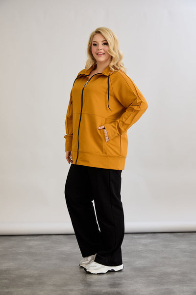 Bluza de trening marime mare cu fermoar si buzunare - mustar