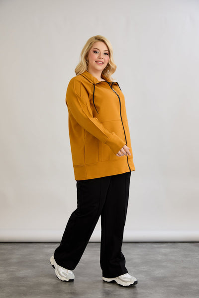 Bluza de trening marime mare cu fermoar si buzunare - mustar