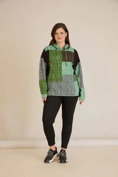 Bluza marime mare cu gluga si snururi - verde