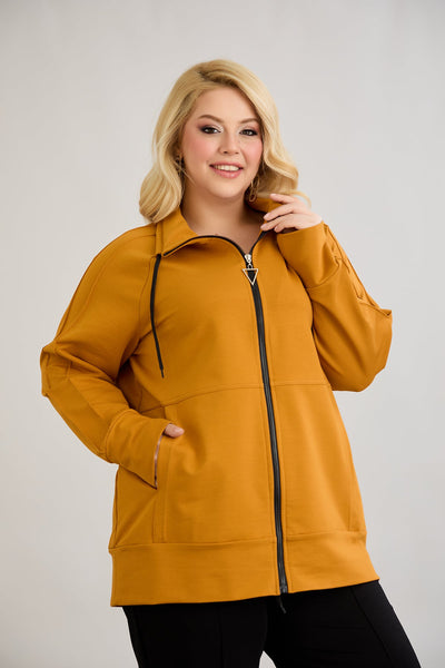 Bluza de trening marime mare cu fermoar si buzunare - mustar