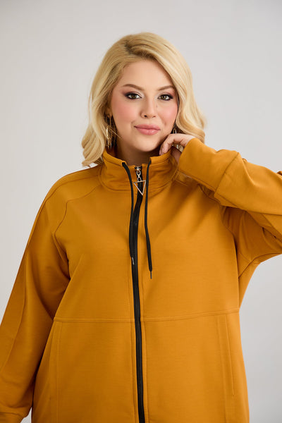 Bluza de trening marime mare cu fermoar si buzunare - mustar