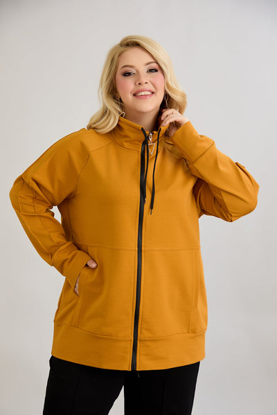 Bluza de trening marime mare cu fermoar si buzunare - mustar