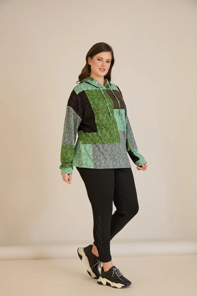 Bluza marime mare cu gluga si snururi - verde