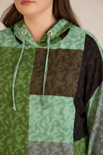 Bluza marime mare cu gluga si snururi - verde