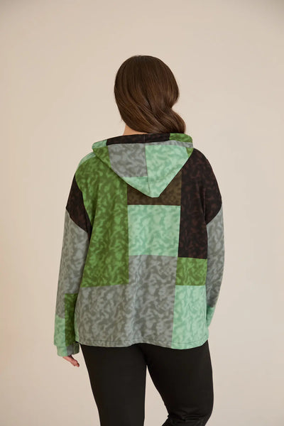 Bluza marime mare cu gluga si snururi - verde