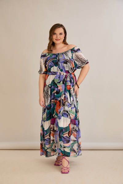 Rochie marime mare din sifon cu decolteu Carmen - mov