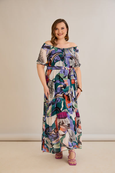 Rochie marime mare din sifon cu decolteu Carmen - mov
