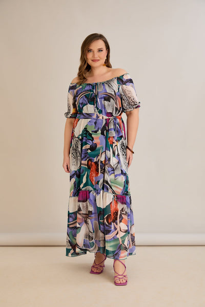 Rochie marime mare din sifon cu decolteu Carmen - mov