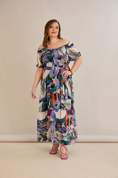 Rochie marime mare din sifon cu decolteu Carmen - mov