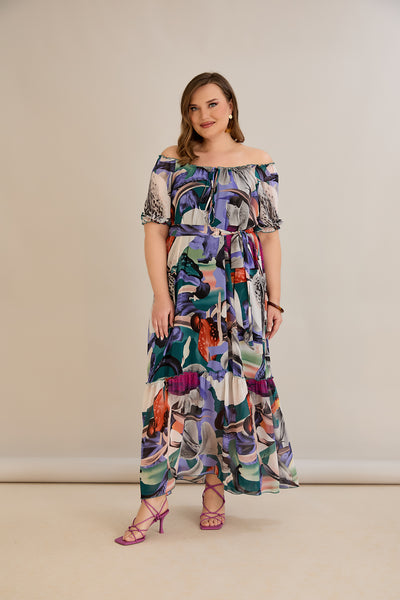 Rochie marime mare din sifon cu decolteu Carmen - mov