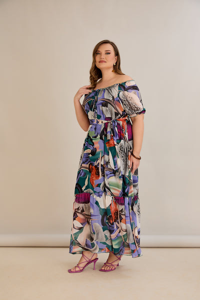 Rochie marime mare din sifon cu decolteu Carmen - mov