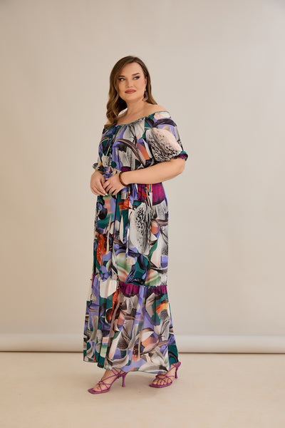 Rochie marime mare din sifon cu decolteu Carmen - mov