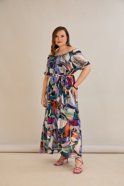 Rochie marime mare din sifon cu decolteu Carmen - mov