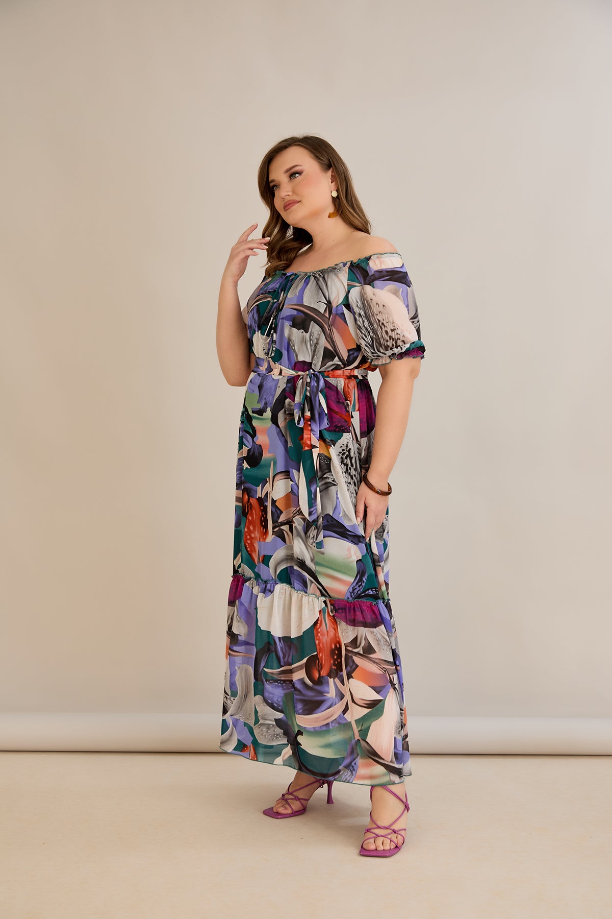Rochie marime mare din sifon cu decolteu Carmen - mov