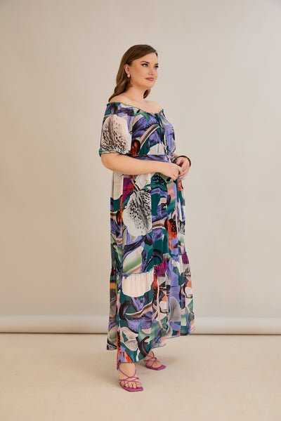 Rochie marime mare din sifon cu decolteu Carmen - mov