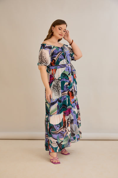 Rochie marime mare din sifon cu decolteu Carmen - mov