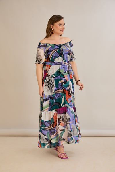Rochie marime mare din sifon cu decolteu Carmen - mov