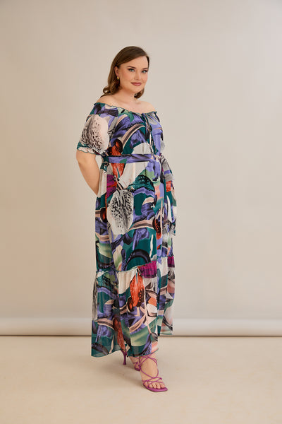 Rochie marime mare din sifon cu decolteu Carmen - mov