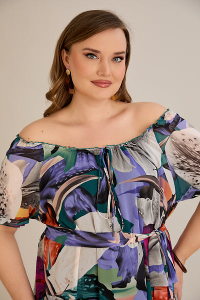 Rochie marime mare din sifon cu decolteu Carmen - mov