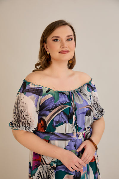 Rochie marime mare din sifon cu decolteu Carmen - mov