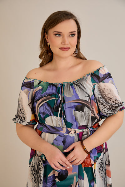 Rochie marime mare din sifon cu decolteu Carmen - mov