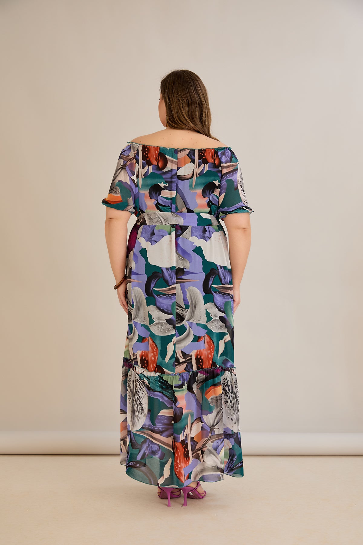 Rochie marime mare din sifon cu decolteu Carmen - mov