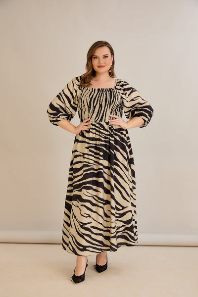 Rochie marime mare lunga de vara cu decolteu patrat - animal print