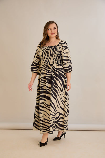 Rochie marime mare lunga de vara cu decolteu patrat - animal print