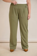 Pantalon mărime mare larg de vară elastic cu bumbac – olive