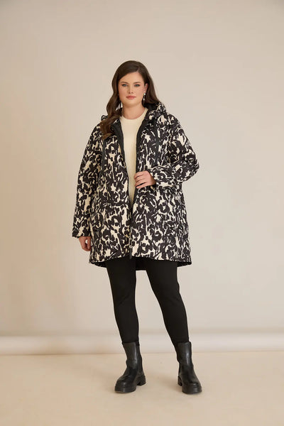 Geacă stilată mărime mare cu glugă și imprimeu abstract
