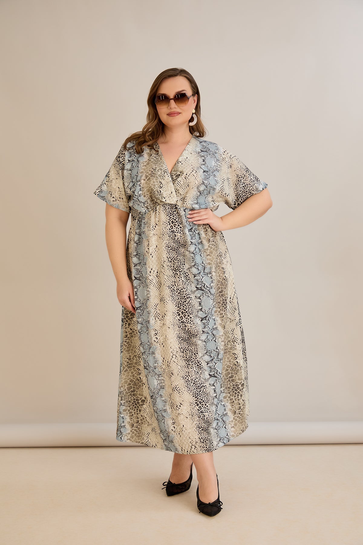Rochie de vara marime mare cu decolteu in V - nisip marin - 10681