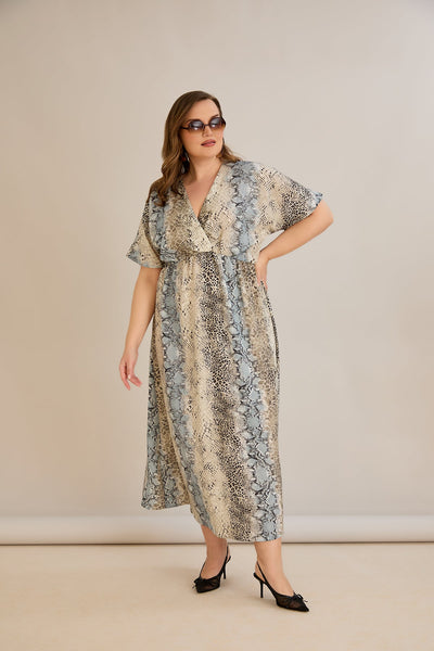 Rochie de vara marime mare cu decolteu in V - nisip marin - 10681