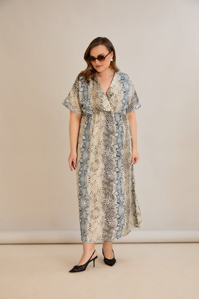 Rochie de vara marime mare cu decolteu in V - nisip marin - 10681