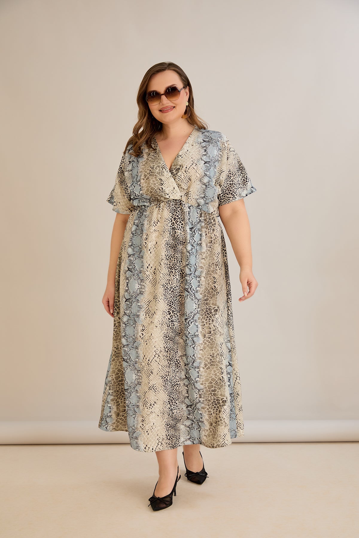 Rochie de vara marime mare cu decolteu in V - nisip marin - 10681