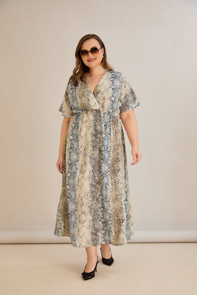 Rochie de vara marime mare cu decolteu in V - nisip marin - 10681