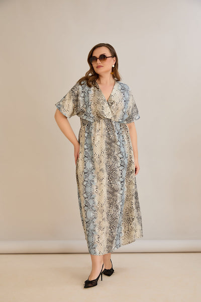 Rochie de vara marime mare cu decolteu in V - nisip marin - 10681