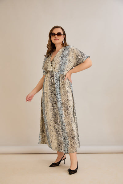 Rochie de vara marime mare cu decolteu in V - nisip marin - 10681