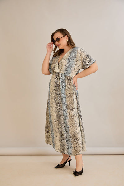 Rochie de vara marime mare cu decolteu in V - nisip marin - 10681