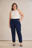 Pantalon mărime mare larg de vară elastic cu bumbac – bleumarin