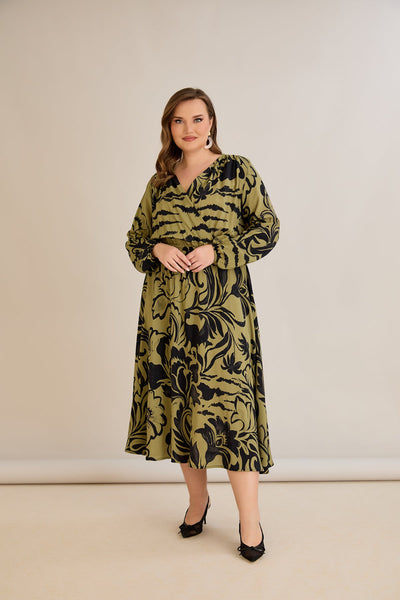 Rochie marime mare din viscoza imprimata cu decolteu in V - 10679