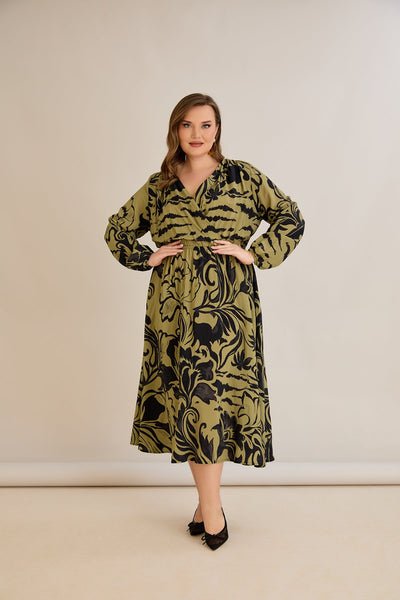 Rochie marime mare din viscoza imprimata cu decolteu in V - 10679