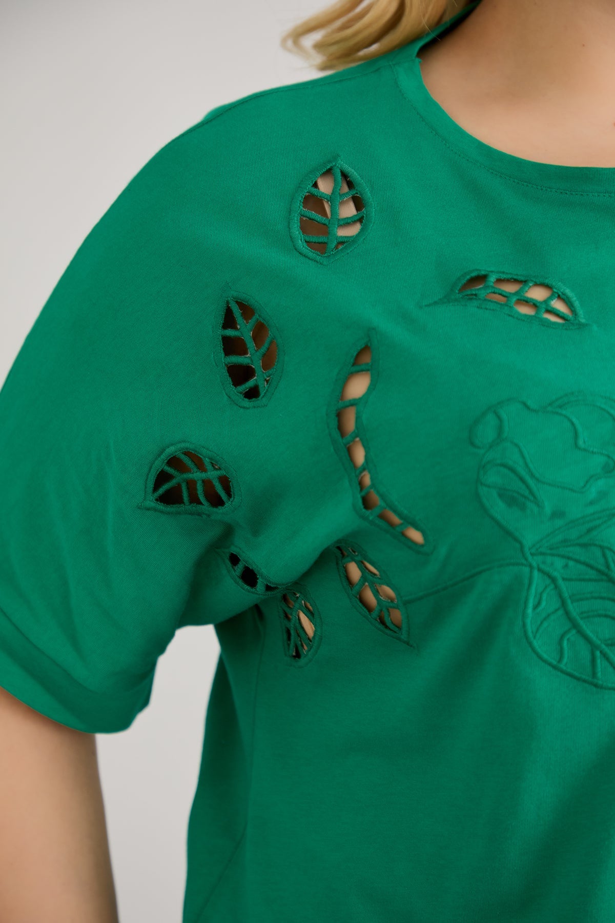 Bluza marime mare din bumbac cu broderie - verde