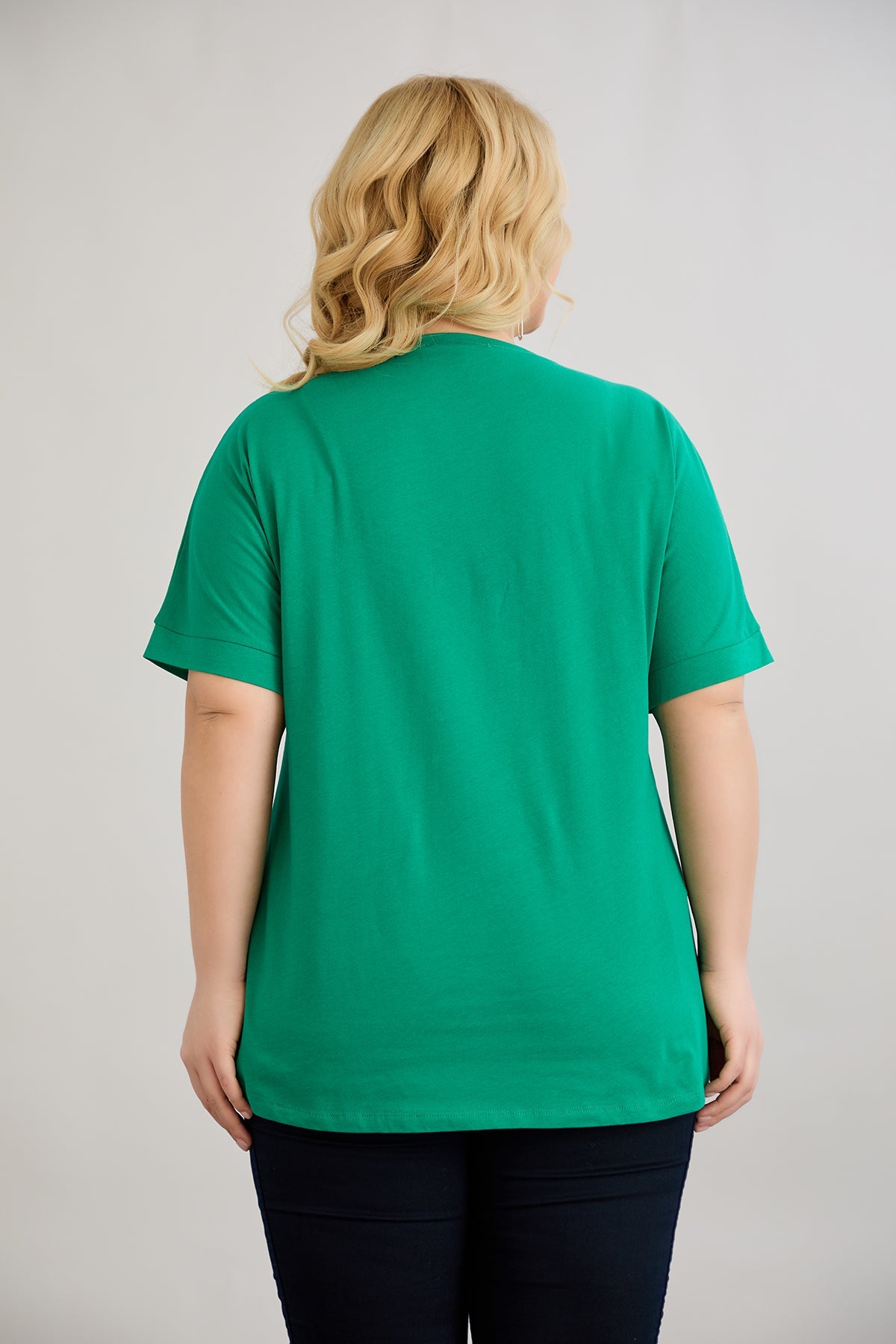 Bluza marime mare din bumbac cu broderie - verde